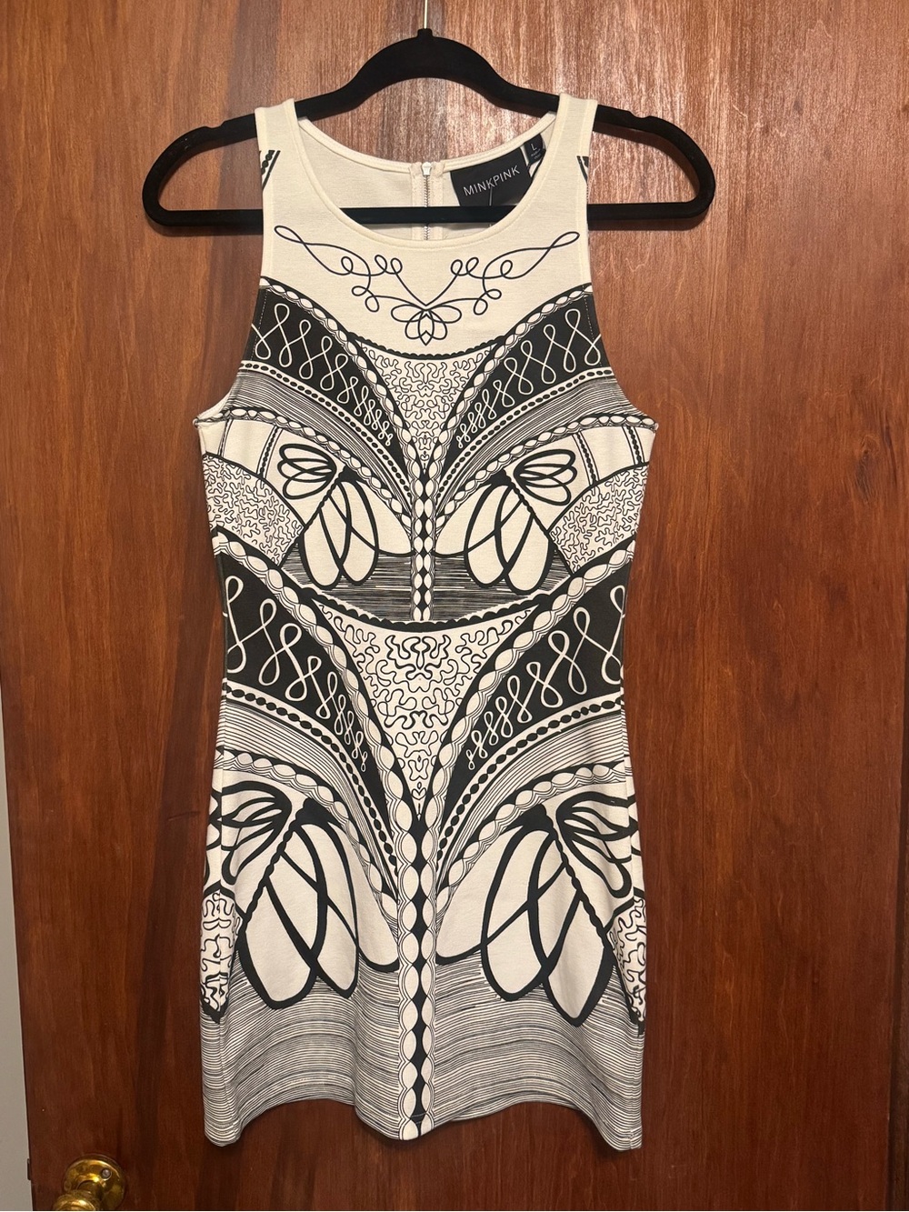 MINKPINK Women’s Bodycon Y2K Geometric Mini Dress Size Large - Picture 1 of 7